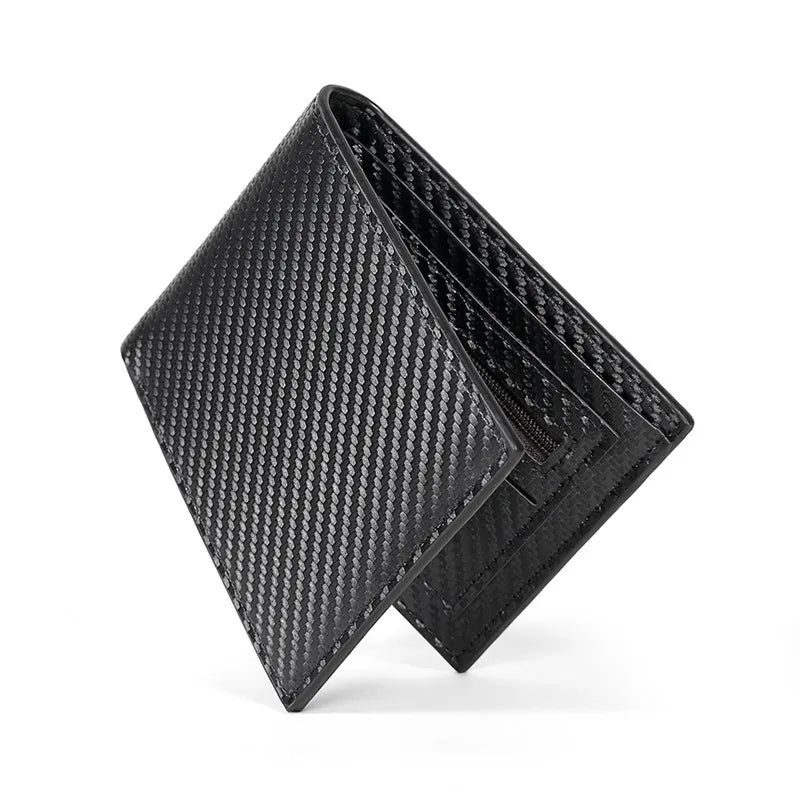 Carbon-Leder-Geldbörse für Herren ⎜ Kompakte 3-fach Geldbörse mit Reißverschlussfach und Kartenfächern