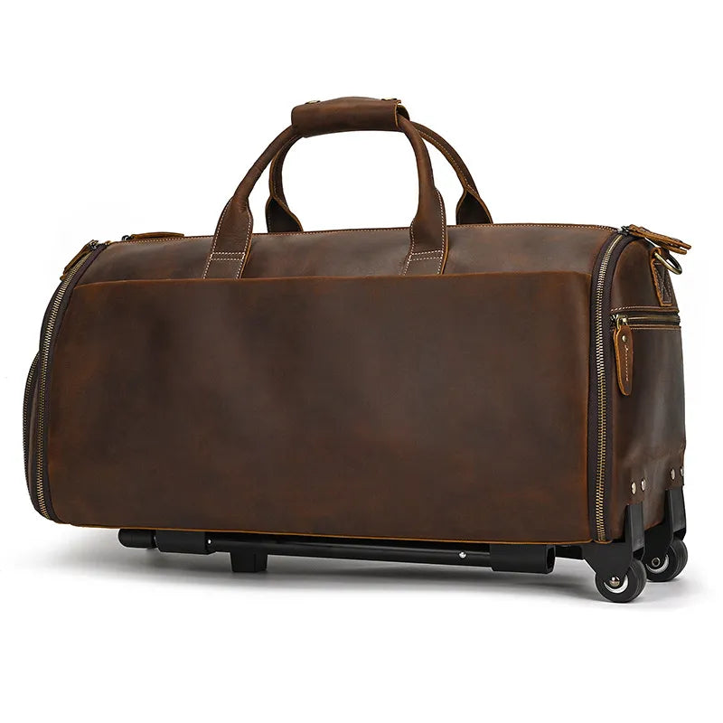 Reisetasche aus Leder ⎜ Große Kapazität mit Rollfunktion für komfortable Reisen