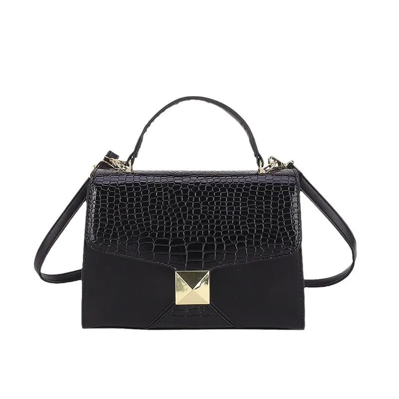 Klassische Schultertasche im Krokodilleder-Design ⎜ Elegantes Accessoire mit edlem Goldakzent für jeden Anlass