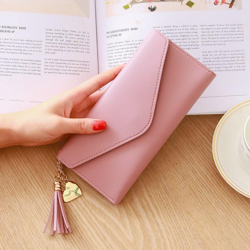 Damen Geldbörse im Tri-Fold Design ⎜ Langes Format mit praktischem Verschluss und Herzanhänger