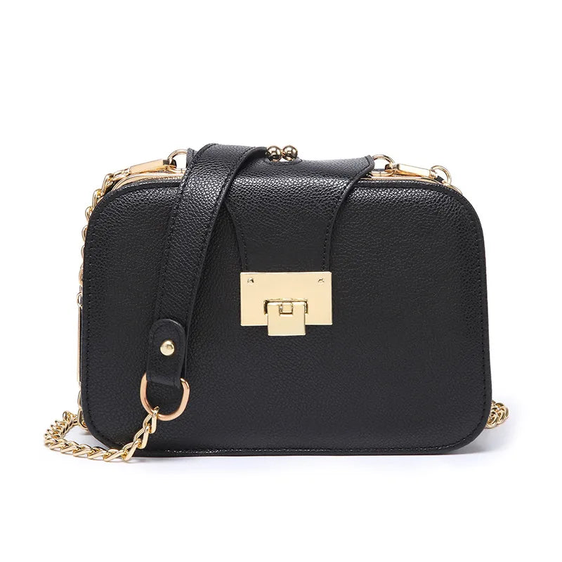 Umhängetasche für Damen ⎜ Modische Tasche im quadratischen Design mit Kettenriemen und Verschluss
