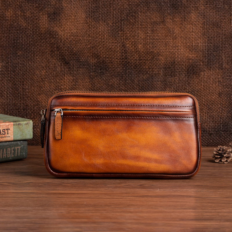 Leder Clutch für Herren ⎜ Stilvolle Tasche mit Reißverschluss und geräumigem Innenfach