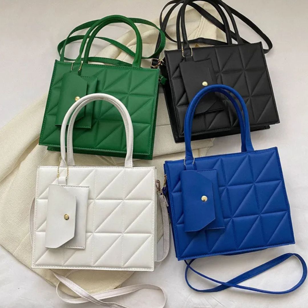 Modische Handtasche mit Quadratprägung ⎜ Stilvolle Umhängetasche mit praktischer Kartenhülle