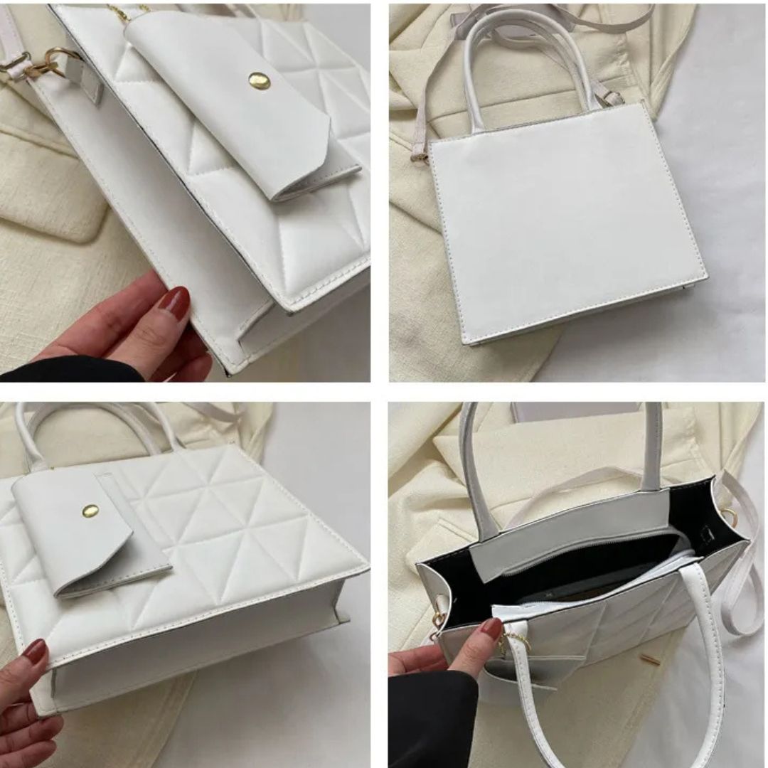 Modische Handtasche mit Quadratprägung ⎜ Stilvolle Umhängetasche mit praktischer Kartenhülle