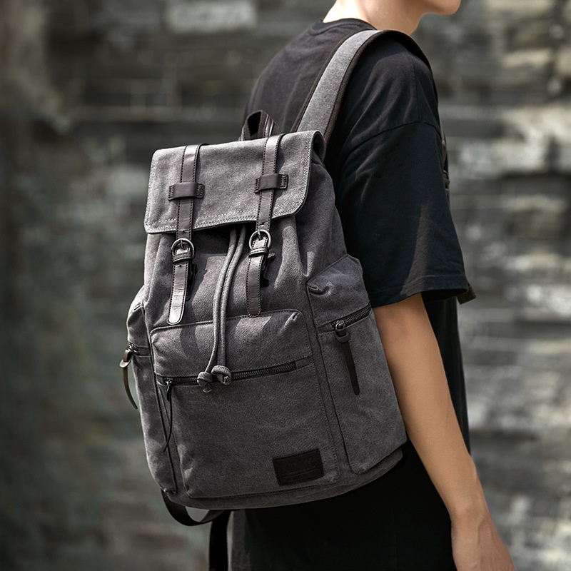 Retro Rucksack für Herren ⎜ Robuster Canvas-Rucksack mit mehreren Fächern für Alltag und Freizeit