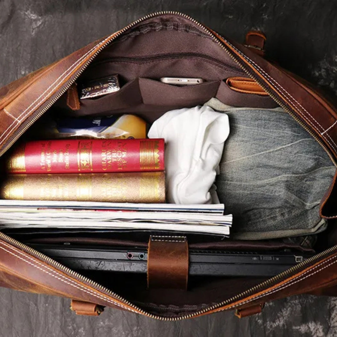 Reisetasche für Herren ⎜ Robuste Ledertasche mit Schultergurt und großer Kapazität