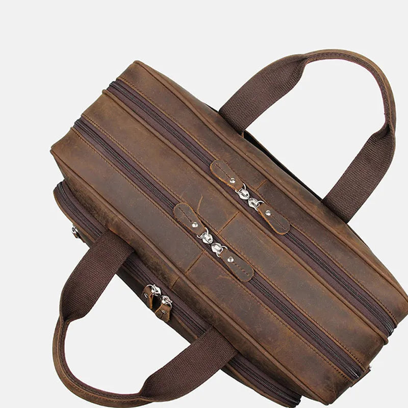 Leder Laptop Tasche für Herren ⎜ Robuste Umhängetasche mit mehreren Fächern für Business und Freizeit