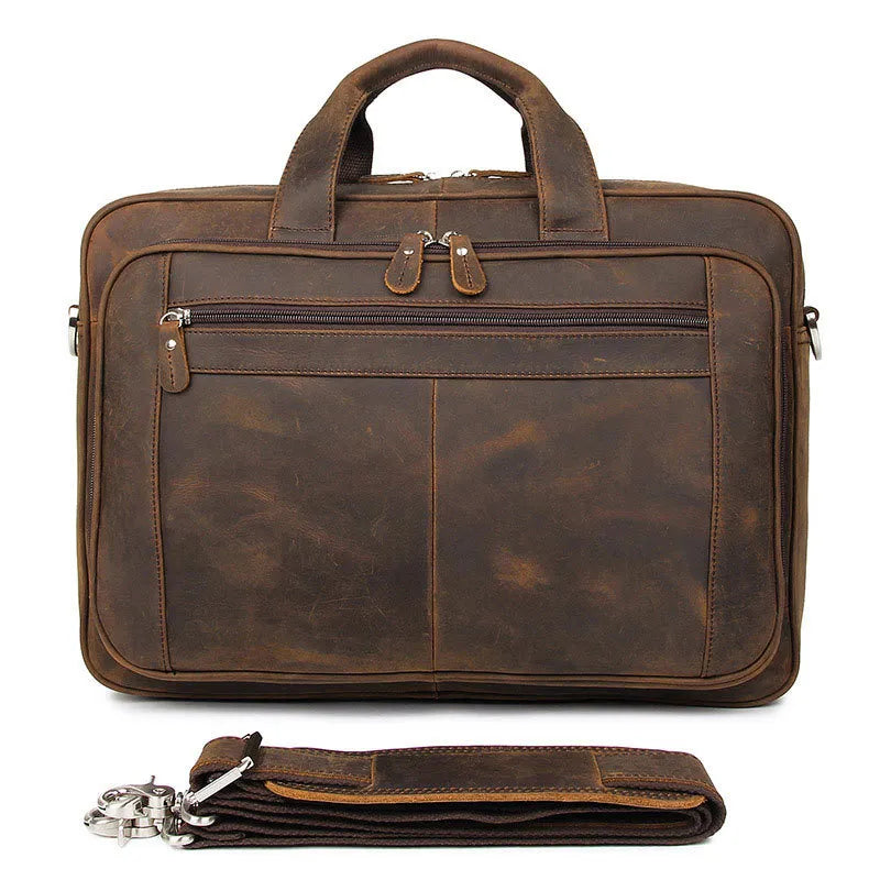 Leder Laptop Tasche für Herren ⎜ Robuste Umhängetasche mit mehreren Fächern für Business und Freizeit