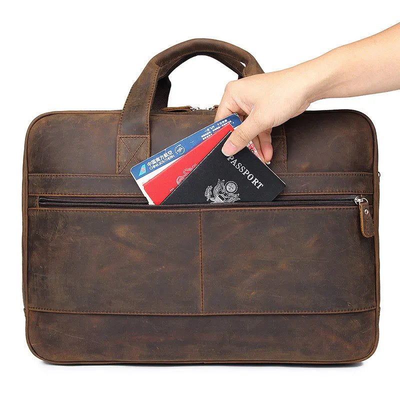 Leder Laptop Tasche für Herren ⎜ Robuste Umhängetasche mit mehreren Fächern für Business und Freizeit