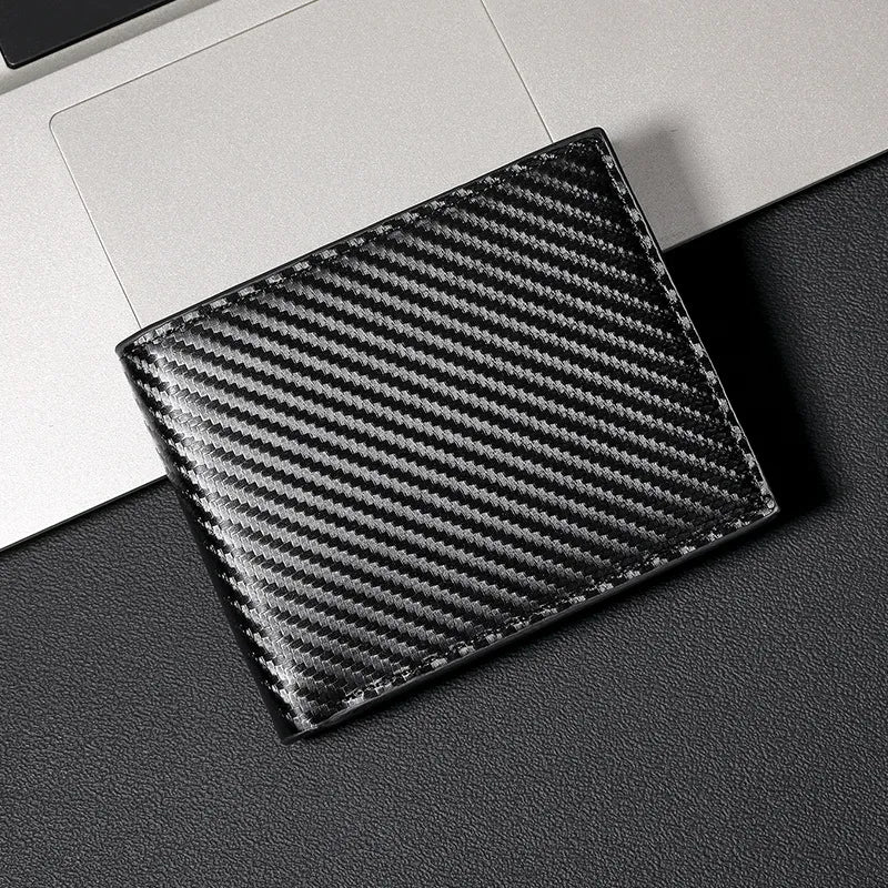 Carbon-Leder-Geldbörse für Herren ⎜ Kompakte 3-fach Geldbörse mit Reißverschlussfach und Kartenfächern