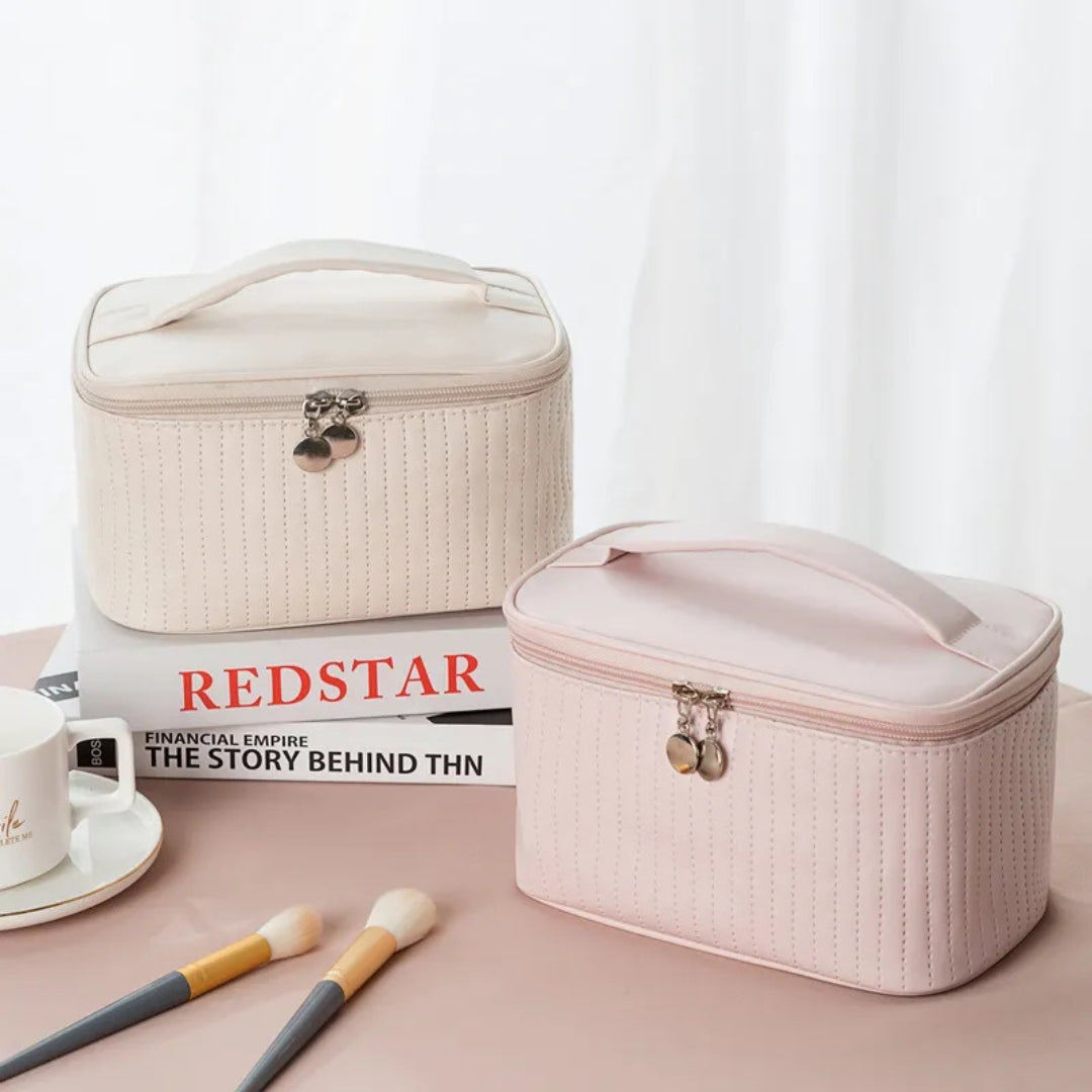 Kosmetiktasche für Damen ⎜ Tragbare Reise-Tasche mit Tragegriff und Strukturierter Oberfläche für Make-up