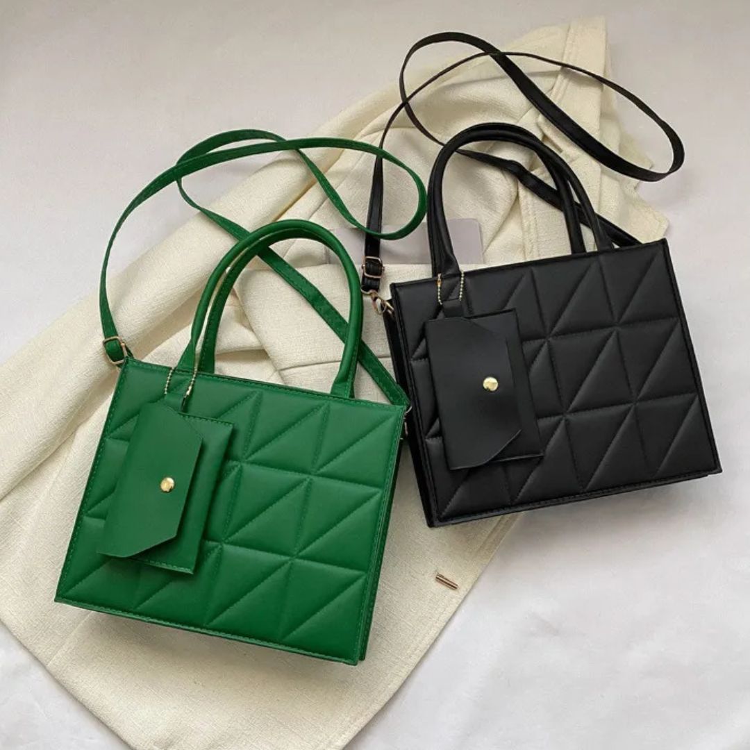 Modische Handtasche mit Quadratprägung ⎜ Stilvolle Umhängetasche mit praktischer Kartenhülle
