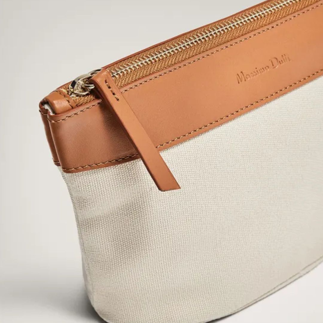 Kosmetiktasche für Damen ⎜ Robustes Baumwollmaterial mit Lederakzent und praktischem Reißverschluss-Design