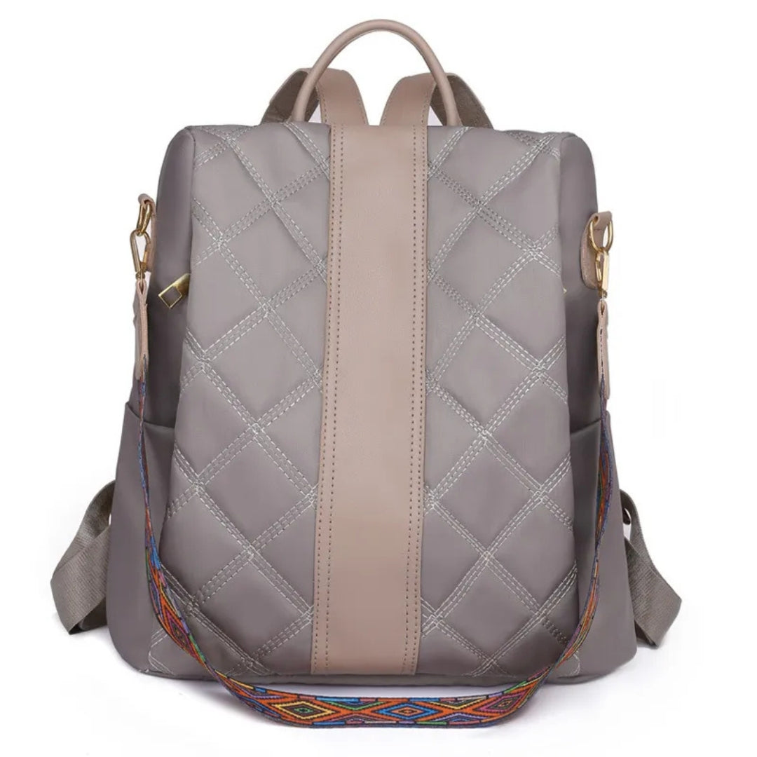 Damen Rucksack ⎜ Modischer Rauten-Design Träger mit buntem Schulterriemen