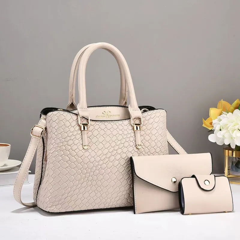 Geflochtenes Drei-Teile Set ⎜ Stilvolle Handtasche mit großer Kapazität und praktischen Accessoires