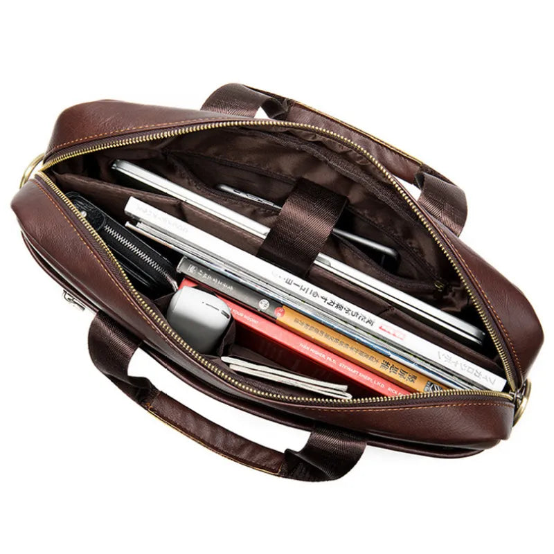 Laptoptasche aus Echtleder für Herren ⎜ Vintage Aktentasche mit praktischen Fächern und robustem Design
