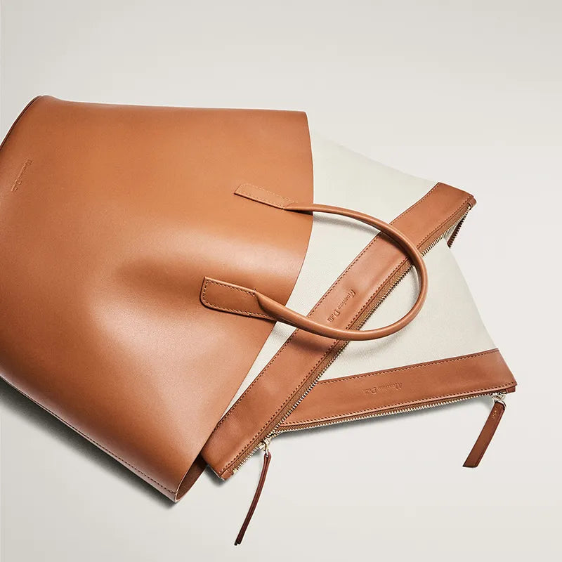 Kosmetiktasche für Damen ⎜ Robustes Baumwollmaterial mit Lederakzent und praktischem Reißverschluss-Design
