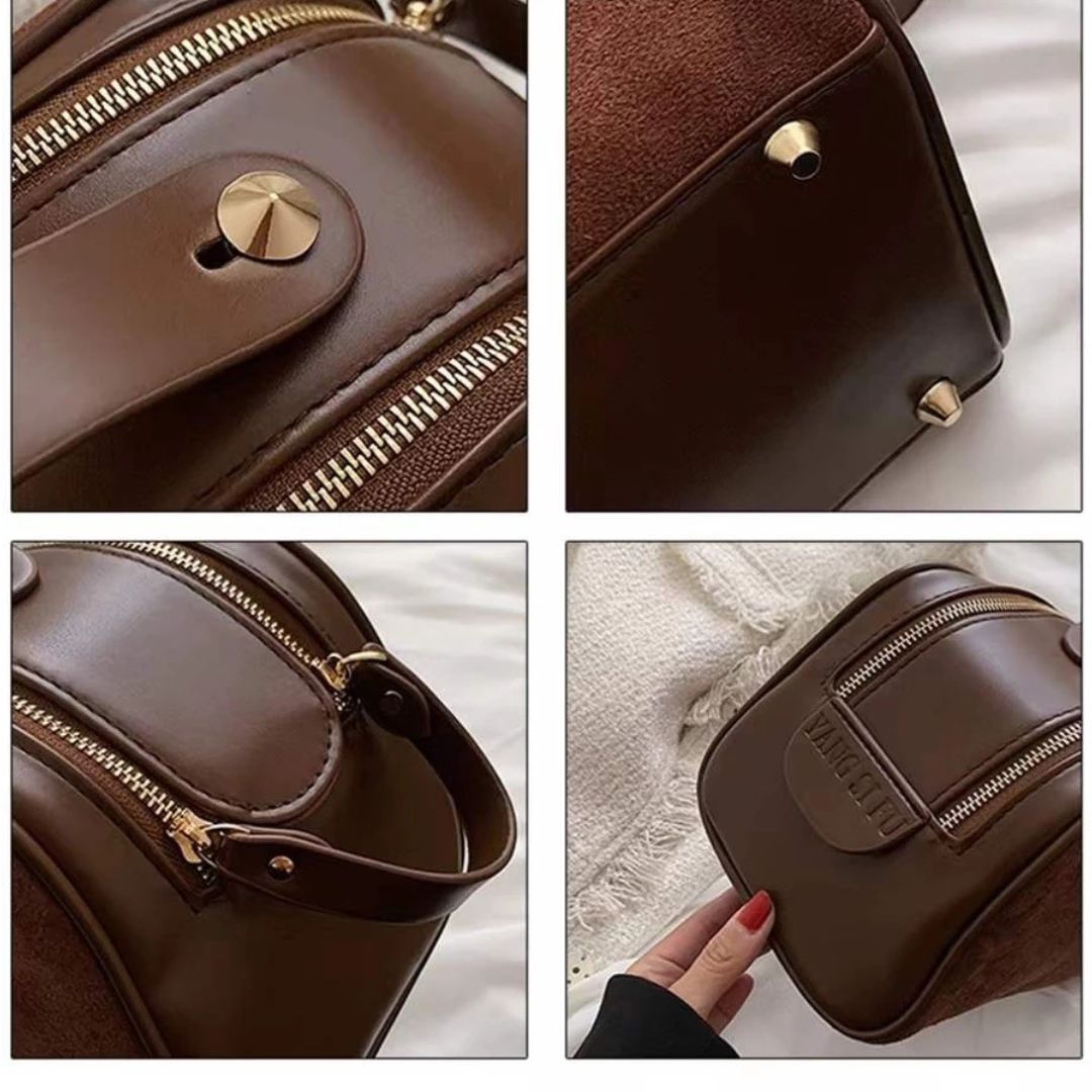 Kosmetiktasche für Damen ⎜ Große Kapazität mit Wildleder-Optik und praktischem Tragegriff