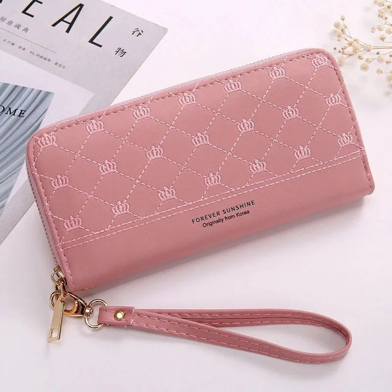 Damen Clutch mit Krone-Stickerei ⎜ Langer Reißverschluss und praktisches Design mit Handgelenkband