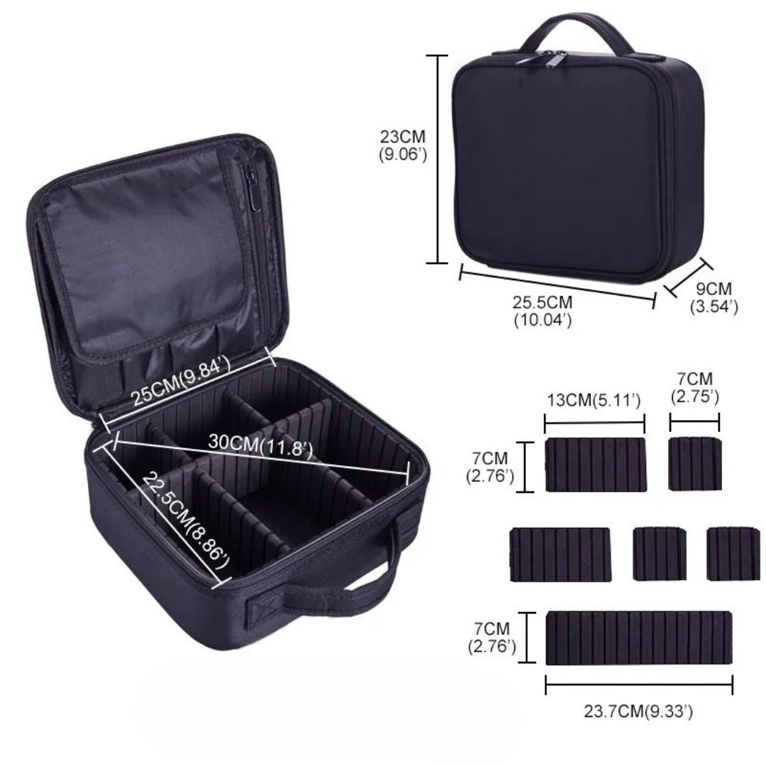 Kosmetiktasche für Damen ⎜ Kompakte Reise-Aufbewahrung mit Fächern und praktischem Pinselhalter