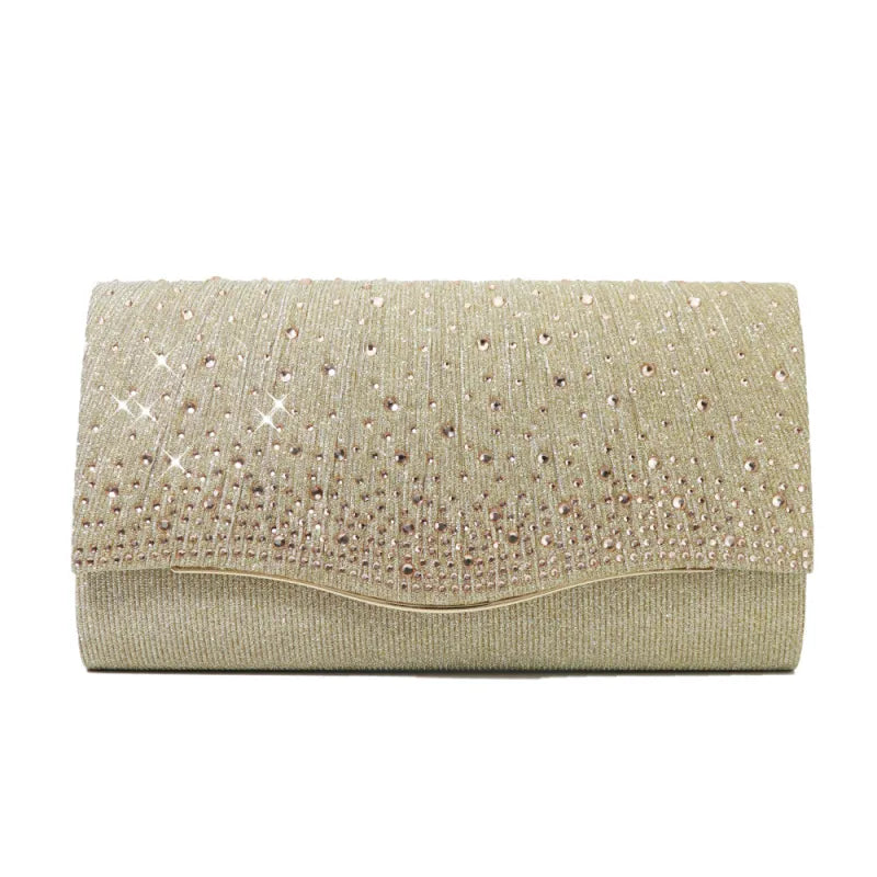 Abend Clutch Tasche ⎜ Funkelndes Design mit Strasssteinen und elegantem Wellenmuster