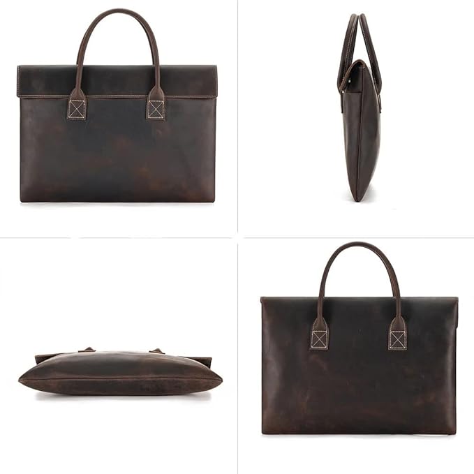 Laptoptasche aus Echtleder ⎜ Stilvolle Aktentasche mit elegantem Design und praktischen Tragegriffen