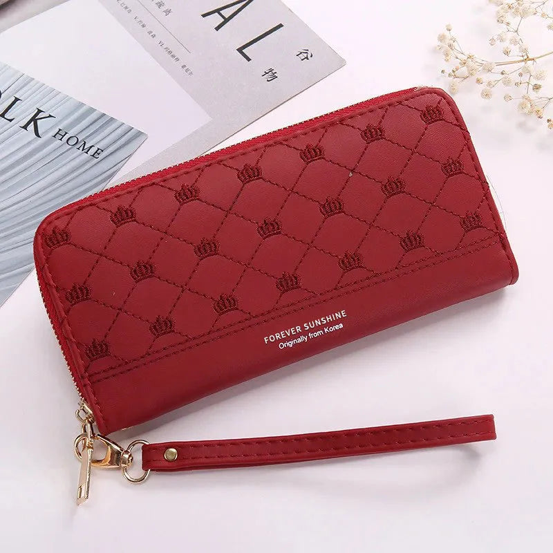 Damen Clutch mit Krone-Stickerei ⎜ Langer Reißverschluss und praktisches Design mit Handgelenkband