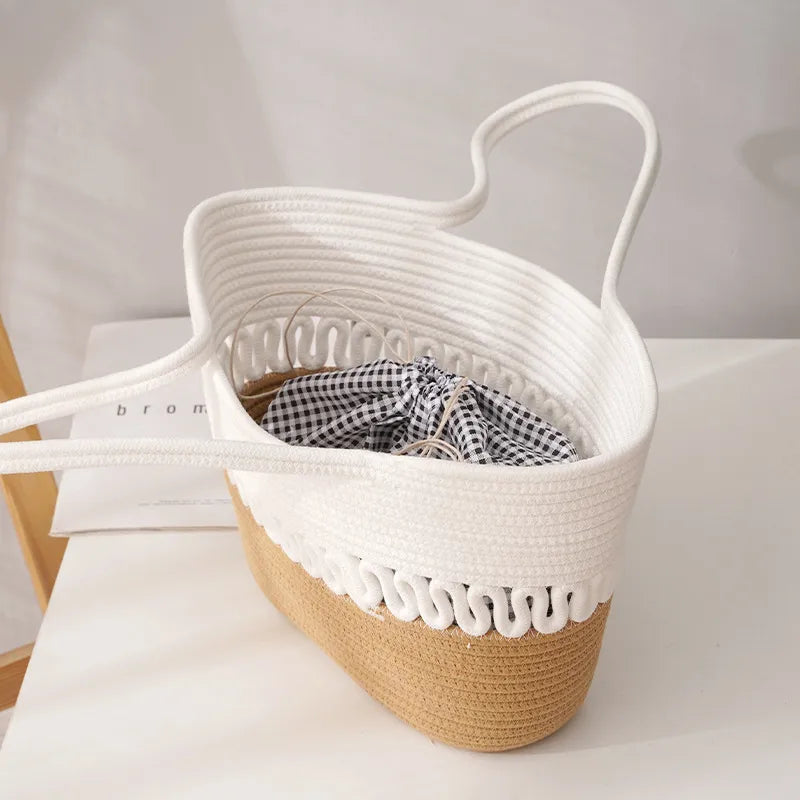 Stroh-Shopper Tasche für Damen ⎜ Geräumige Umhängetasche mit modischem Design und geflochtenem Detail
