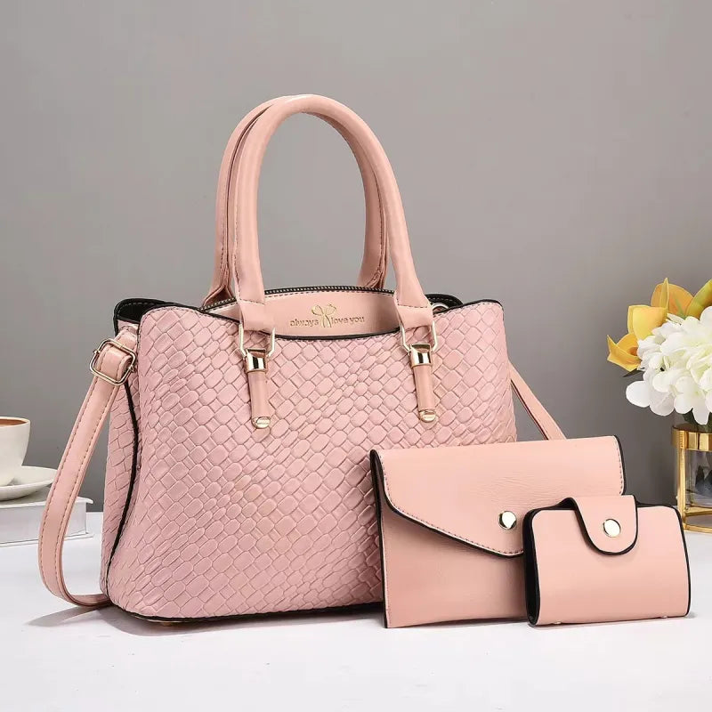 Geflochtenes Drei-Teile Set ⎜ Stilvolle Handtasche mit großer Kapazität und praktischen Accessoires
