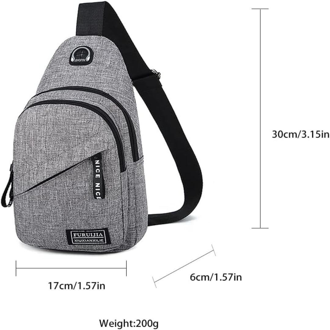 Umhängetasche für Herren ⎜ Leichte Schultertasche aus Oxford-Stoff mit Kopfhöreröffnung und Reißverschluss