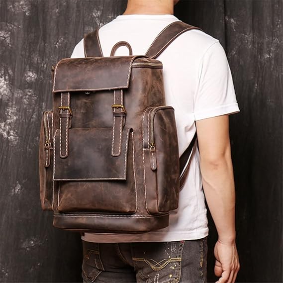 Lederrucksack für Herren ⎜ Robuster Tagesrucksack mit Laptopfach und viel Stauraum