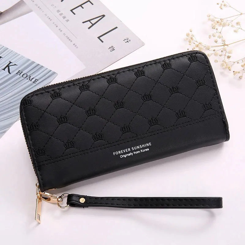 Damen Clutch mit Krone-Stickerei ⎜ Langer Reißverschluss und praktisches Design mit Handgelenkband