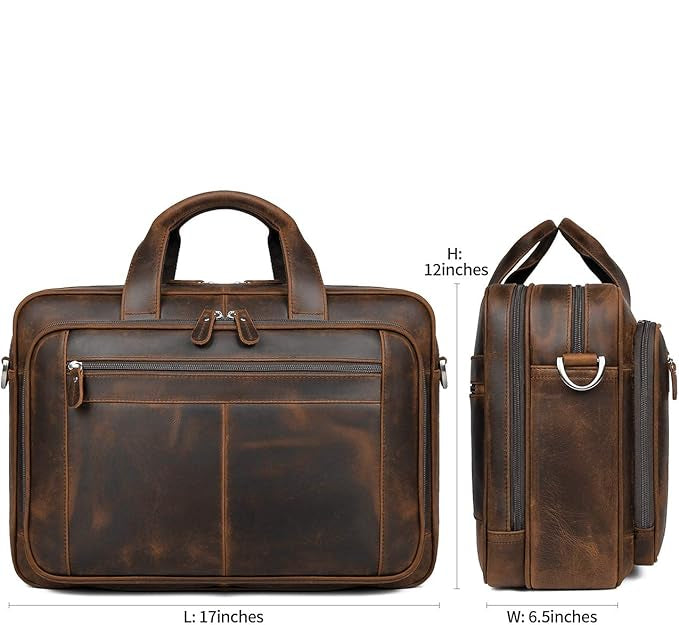 Leder Laptop Tasche für Herren ⎜ Robuste Umhängetasche mit mehreren Fächern für Business und Freizeit