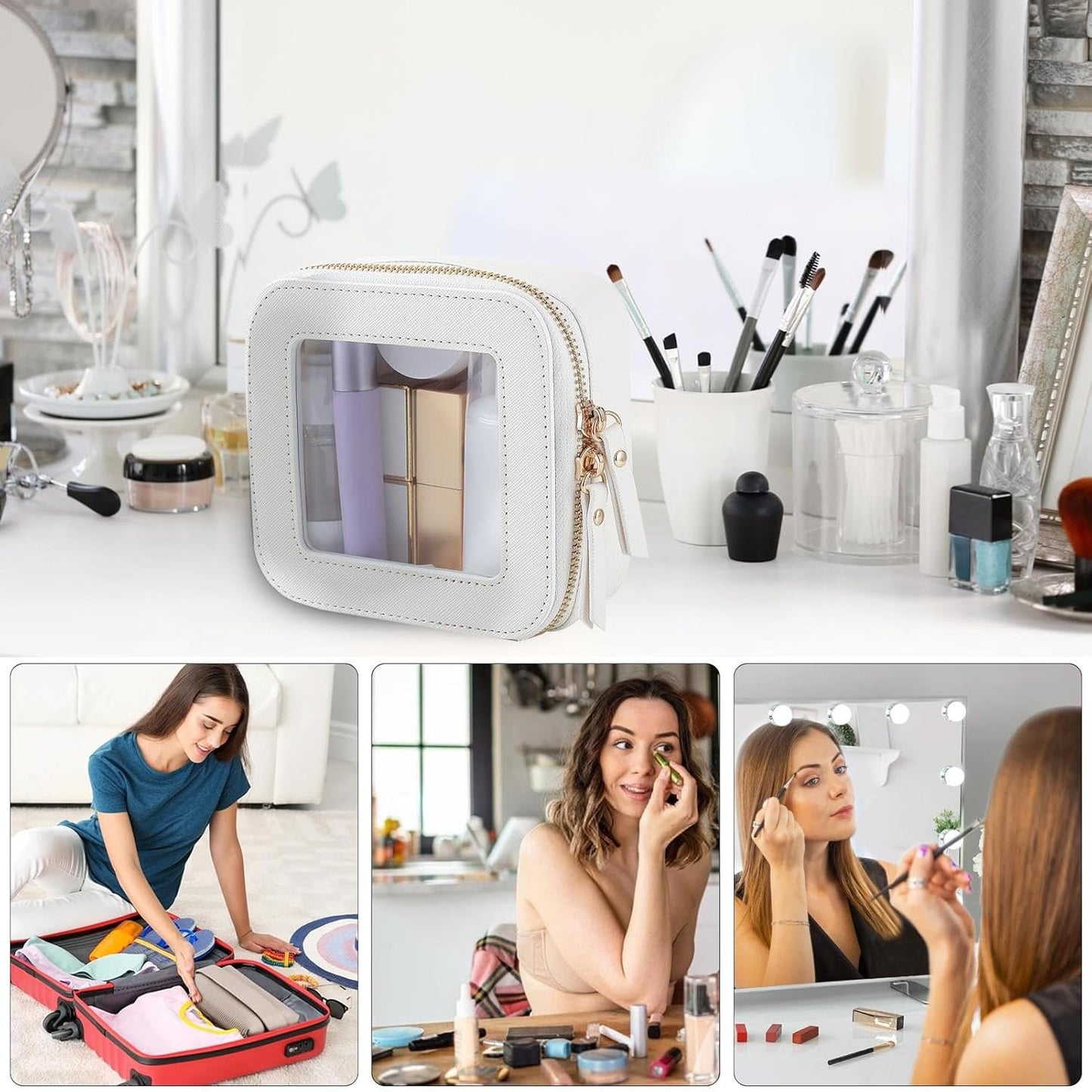 Kosmetiktasche für Damen ⎜ Kompakte Aufbewahrung mit Sichtfenster und Reißverschluss für Kosmetik