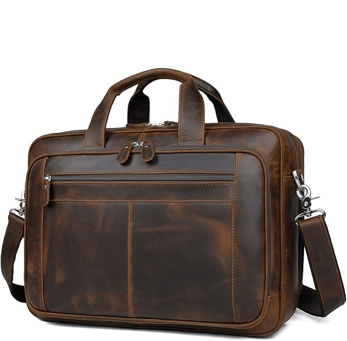 Leder Laptop Tasche für Herren ⎜ Robuste Umhängetasche mit mehreren Fächern für Business und Freizeit