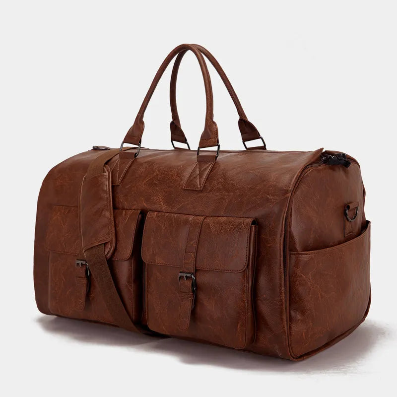 Reisetasche aus PU-Leder ⎜ Praktisches Design mit großer Kapazität und mehreren Außentaschen