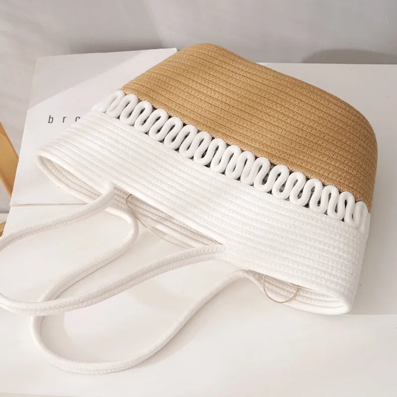 Stroh-Shopper Tasche für Damen ⎜ Geräumige Umhängetasche mit modischem Design und geflochtenem Detail
