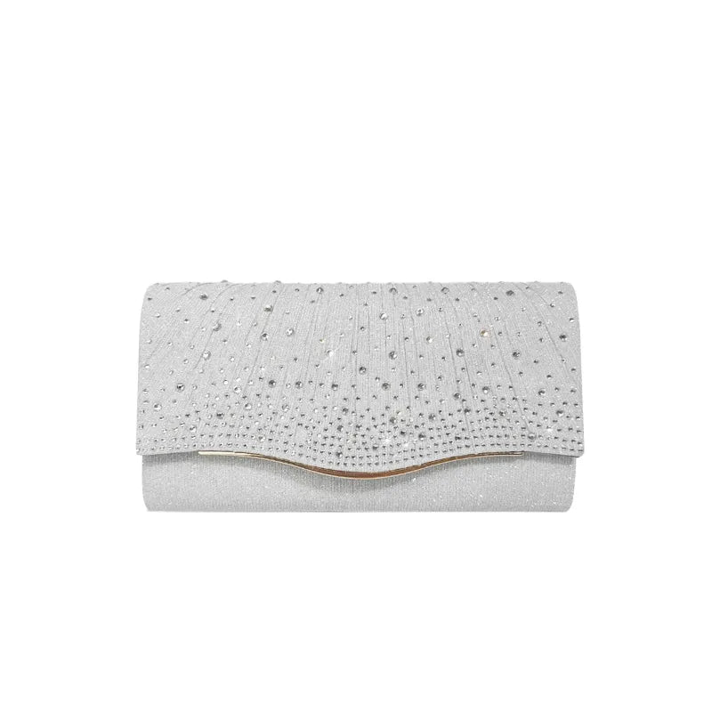 Abend Clutch Tasche ⎜ Funkelndes Design mit Strasssteinen und elegantem Wellenmuster
