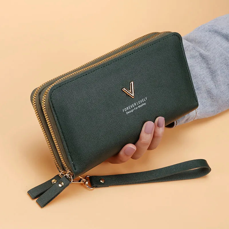 Damen Geldbörse mit Doppelreißverschluss ⎜ Große Kapazität und praktisches Design mit Handgelenkband