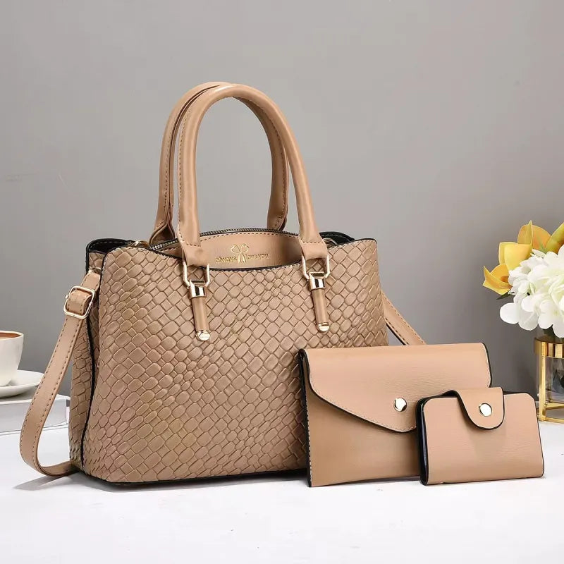 Geflochtenes Drei-Teile Set ⎜ Stilvolle Handtasche mit großer Kapazität und praktischen Accessoires