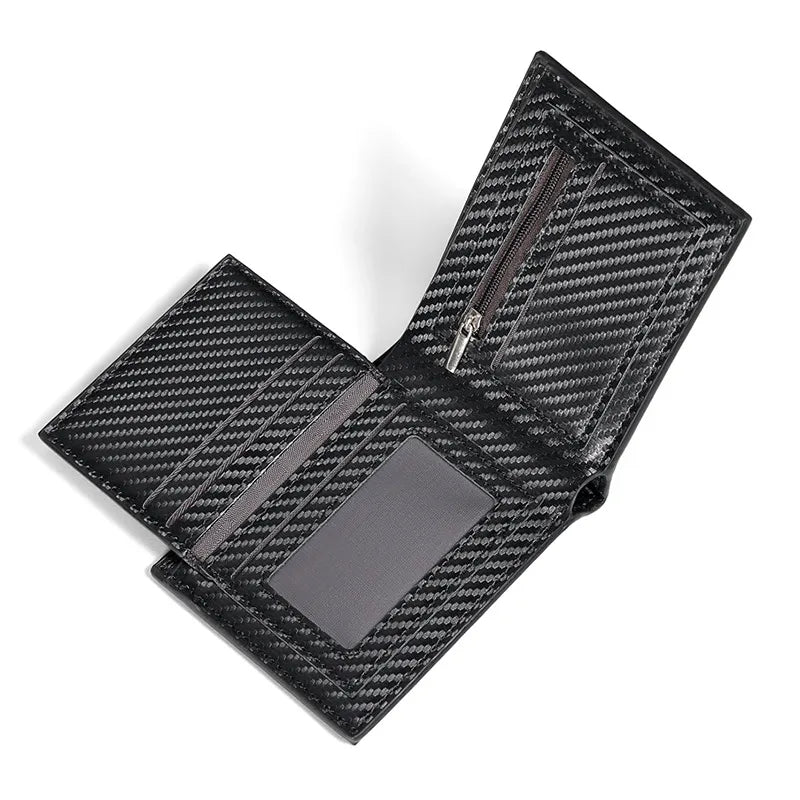 Carbon-Leder-Geldbörse für Herren ⎜ Kompakte 3-fach Geldbörse mit Reißverschlussfach und Kartenfächern
