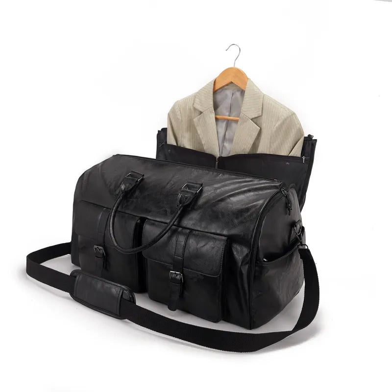 Reisetasche aus PU-Leder ⎜ Praktisches Design mit großer Kapazität und mehreren Außentaschen