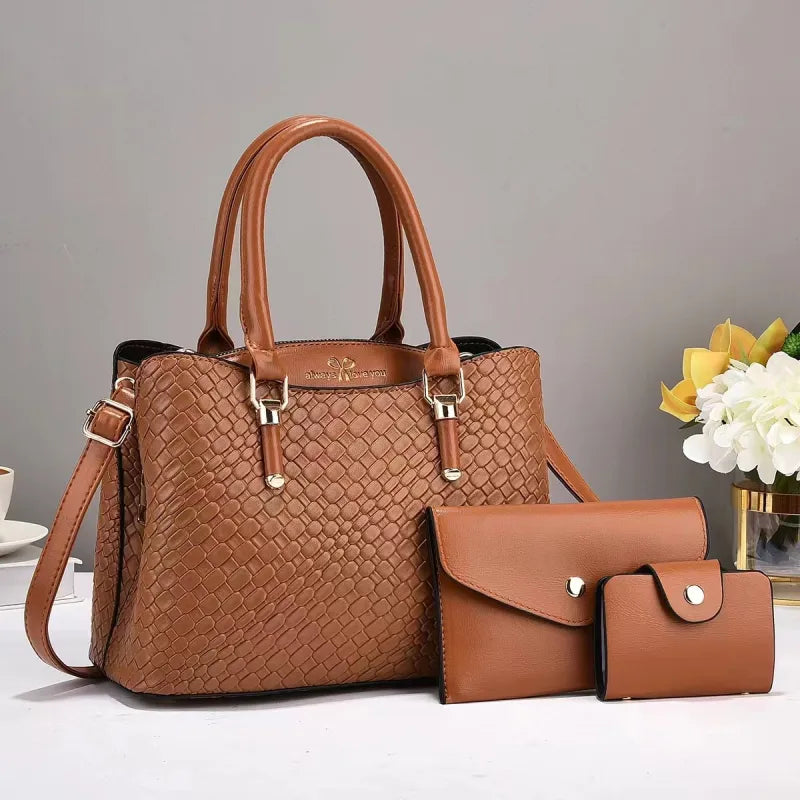 Geflochtenes Drei-Teile Set ⎜ Stilvolle Handtasche mit großer Kapazität und praktischen Accessoires