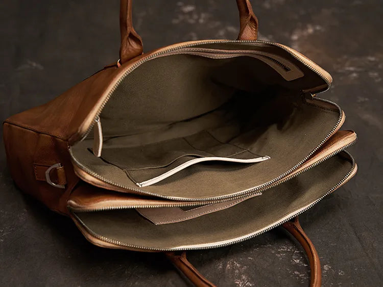 Leder Aktentasche für Herren ⎜ Edle Tasche aus pflanzlich gegerbtem Leder für Business und Freizeit