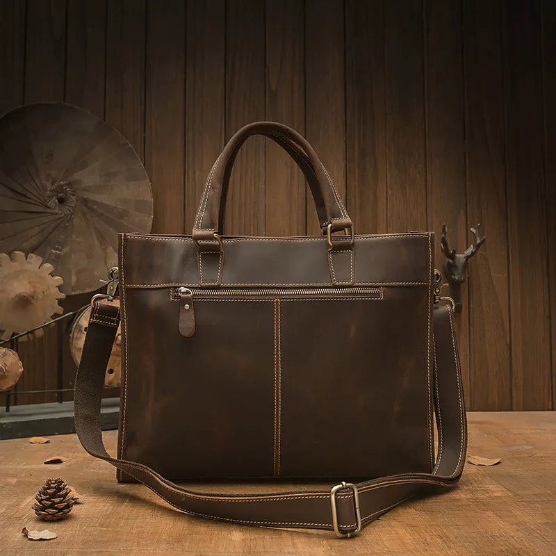 Laptoptasche aus Echtleder ⎜ Handgefertigte Vintage-Aktentasche mit viel Stauraum und robustem Design