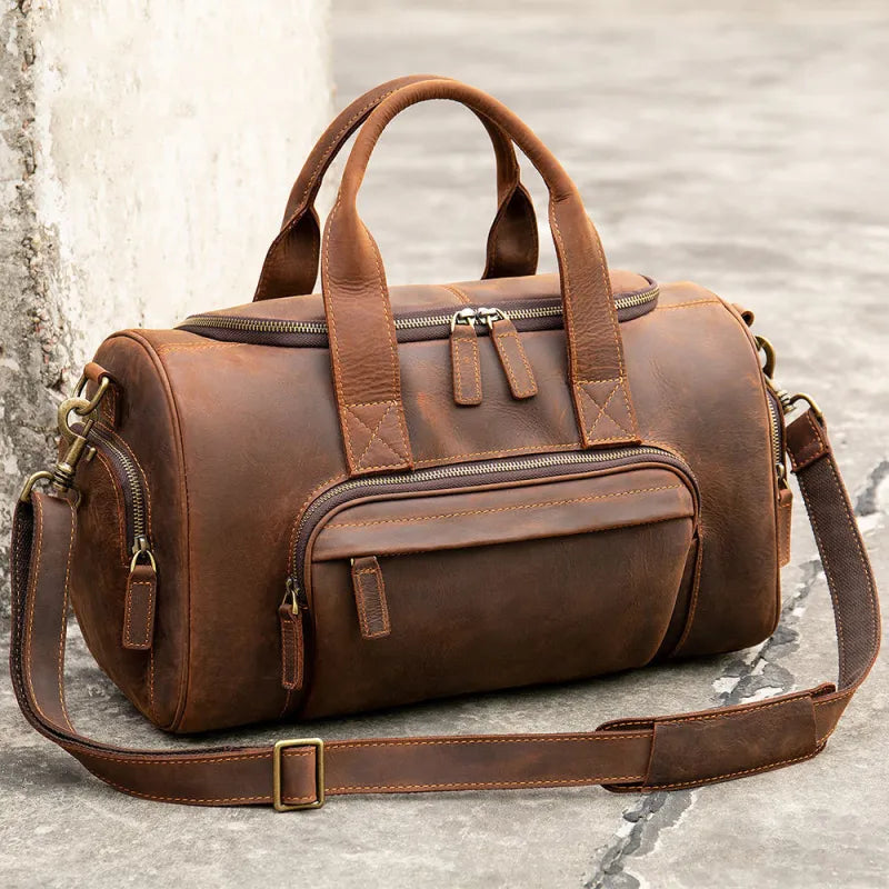 Leder Reisetasche für Herren ⎜ Robuste Handgefertigte Reisetasche mit großem Stauraum