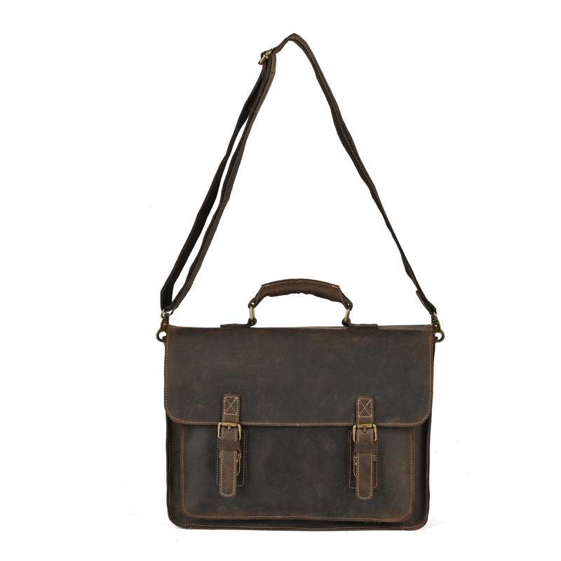 Laptoptasche aus Leder für Herren ⎜ Robuste Umhängetasche mit Schnallenverschluss und gepolstertem Innenfach