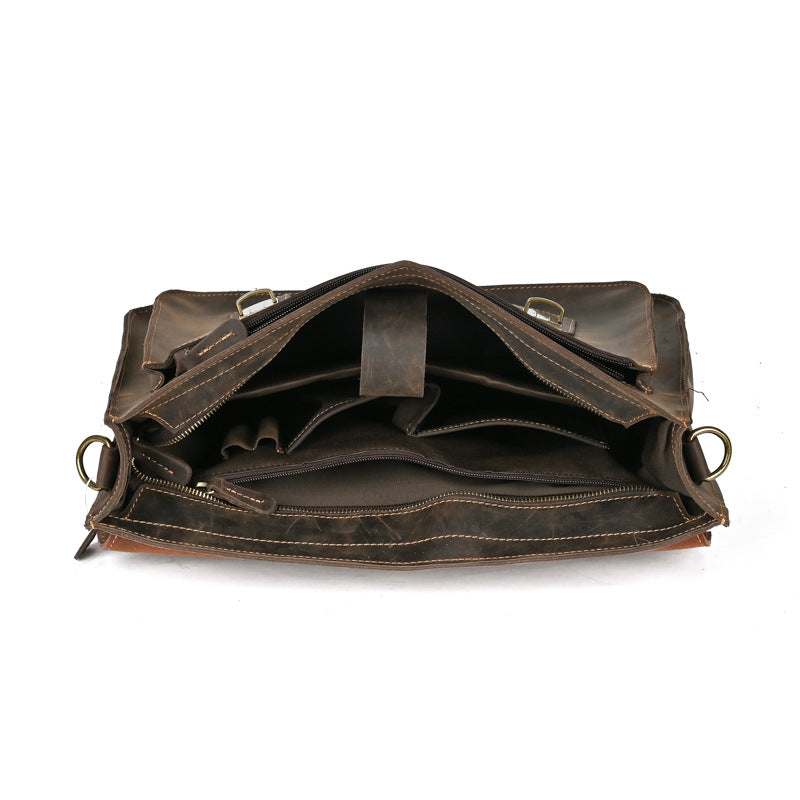 Laptoptasche aus Leder für Herren ⎜ Robuste Umhängetasche mit Schnallenverschluss und gepolstertem Innenfach