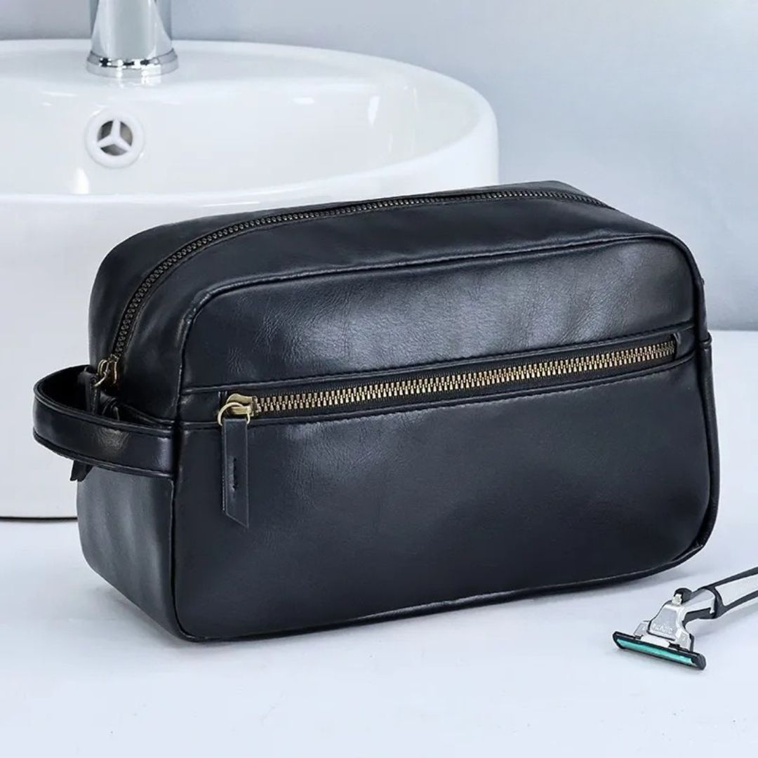 Leder Kulturbeutel für Herren ⎜ Große Reise-Tasche mit praktischen Fächern und robustem Reißverschluss