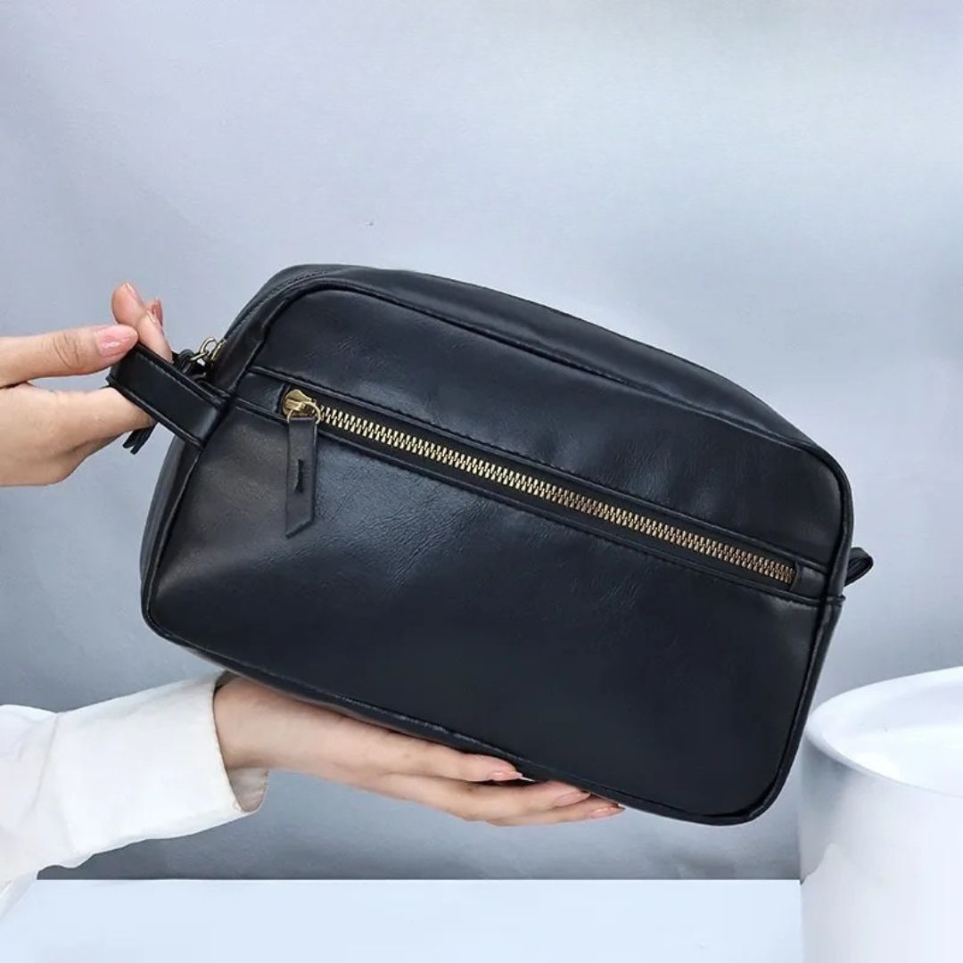 Leder Kulturbeutel für Herren ⎜ Große Reise-Tasche mit praktischen Fächern und robustem Reißverschluss